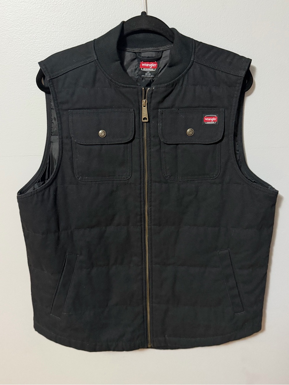 Wrangler Workwear Men’s Large Black Quilted Canvas Work Vest Full Zip